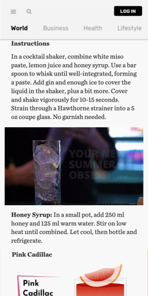 Video advertising embedded in a publisher’s recipe article